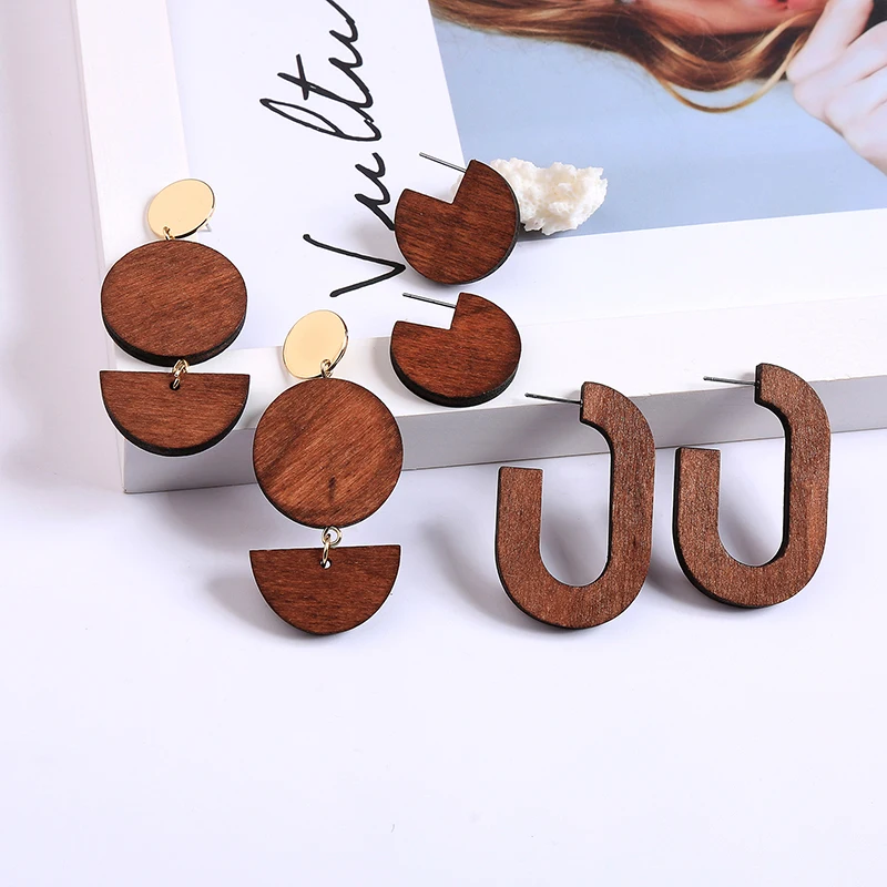 BALANBIU Two Types Classic Geometric Wood Stud Earrings For Women Party Gifts 2019 Newest Ear Pin Fashion Jewelry Accessories | Украшения и
