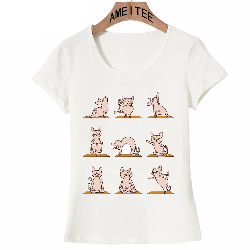 Дизайнерская футболка Sphynx Cat Yo.ga модная женская с принтом милого котенка дзен