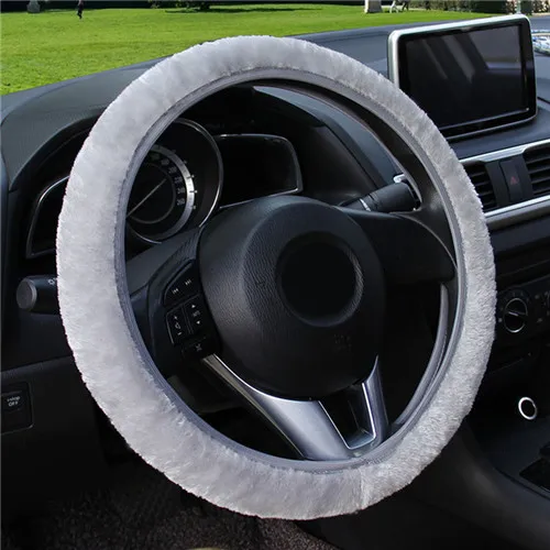 Серый Зимний мягкий короткий меховой чехол на руль/O SHI CAR Универсальный Эластичный чехол рулевого колеса автомобиля - Название цвета: Серый