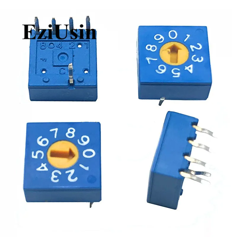 

0-9 10 0-F 16 Rotary Coding Knob Switch DIP 5pins 8421C 0mm Shank 4:1 PCB Switching 5p Blue