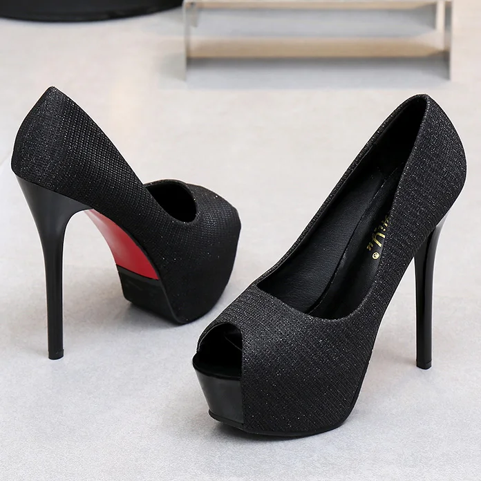 14cm Black Пикантные вечерние туфли-лодочки на высоком каблуке Женская обувь свадебные туфли на платформе и высоком каблуке туфли-лодочки для невесты туфли на шпильке с открытым носком tacones mujer - Цвет: 14cm Black