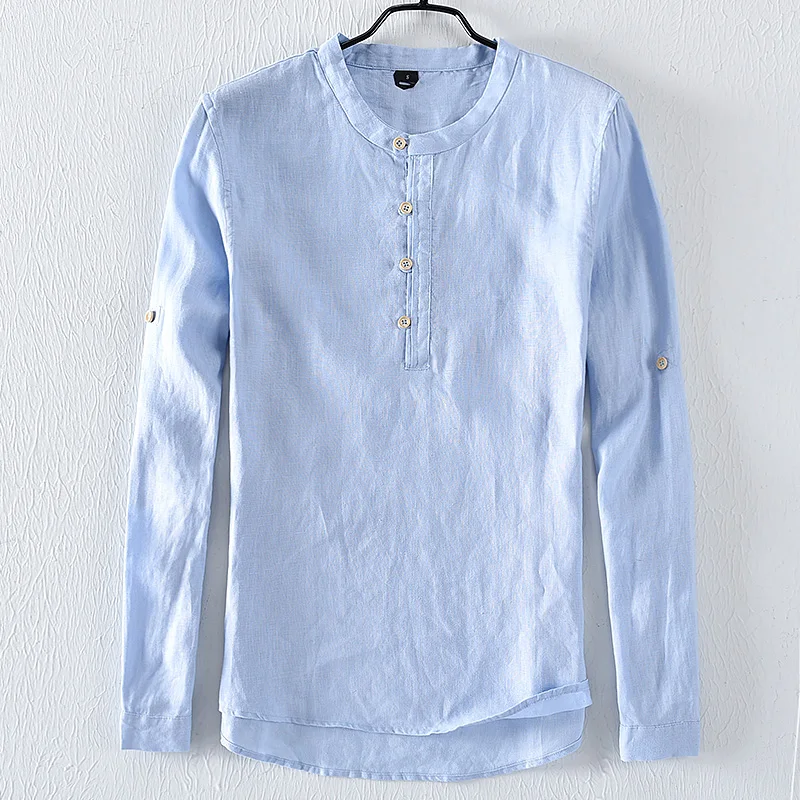 Высококачественные мужские рубашки из 100% льна Новинка осени 2018 модные с длинными