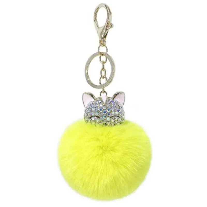 WKOUD Мишка со стразами голова кукла брелок помпон шарик из искусственного