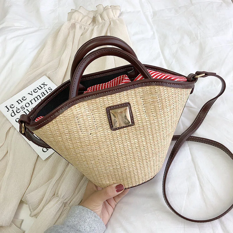 Женская Соломенная пляжная сумка-шоппер через плечо сумка для женщин 2019 летняя