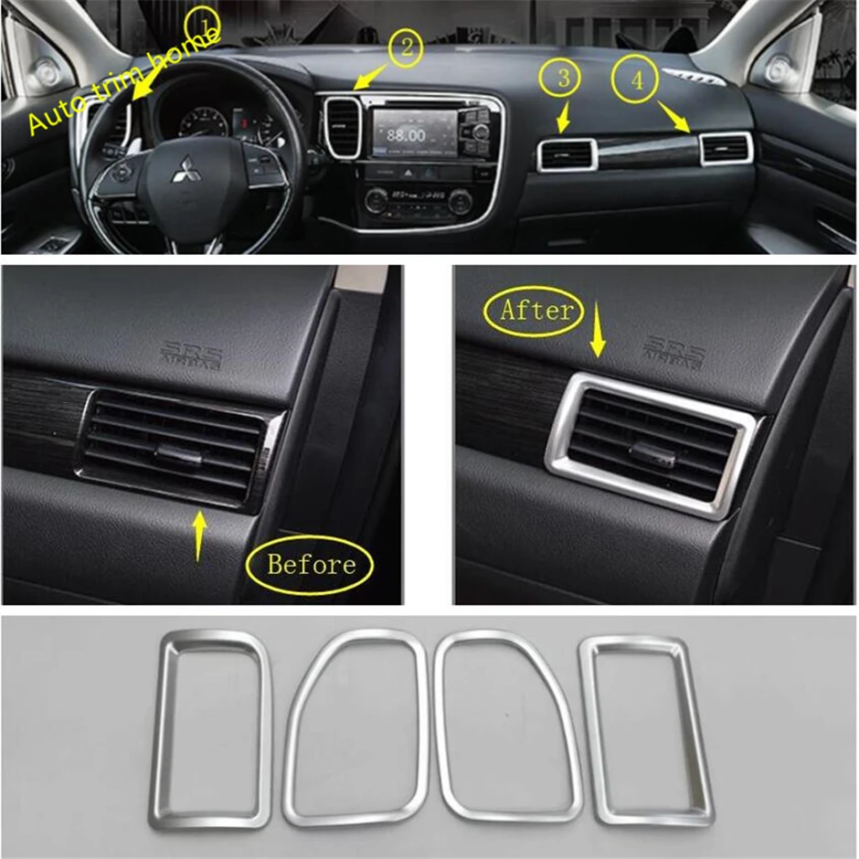 Lapetus Кондиционер AC Outlet Vent Frame Cover Trim 4 шт. для Mitsubishi Outlander 2014 2019 ABS черный