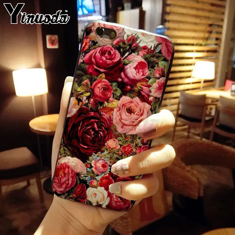Yinuoda розовый цветок пион на вазе новое поступление черный чехол для мобильного