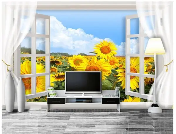 

3d photo wallpaper custom 3d wall murals wallpaper sitting room sunflower stereo TV wall 3d wallpaper living room decoration