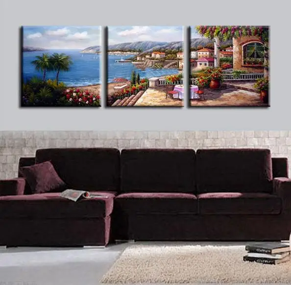 hand painted modern Wall home decor Canvas oil painting 2013 new Modern Landscape paintings 3pcs a500 | Дом и сад