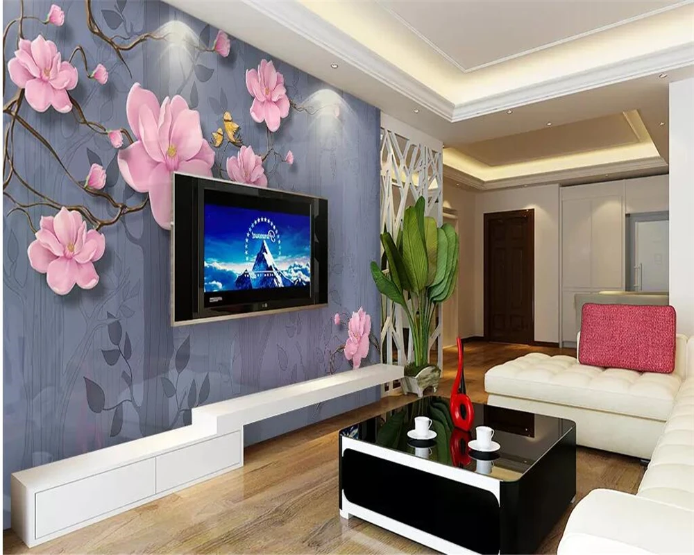 beibehang papel de parede Custom wallpaper 3d photo mural branches magnolia flowers and birds blues TV background wall paper |