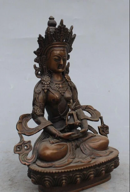 8&quot Chinese Tibetan Buddhism Bronze Amitayus longevity God Buddha Statue |