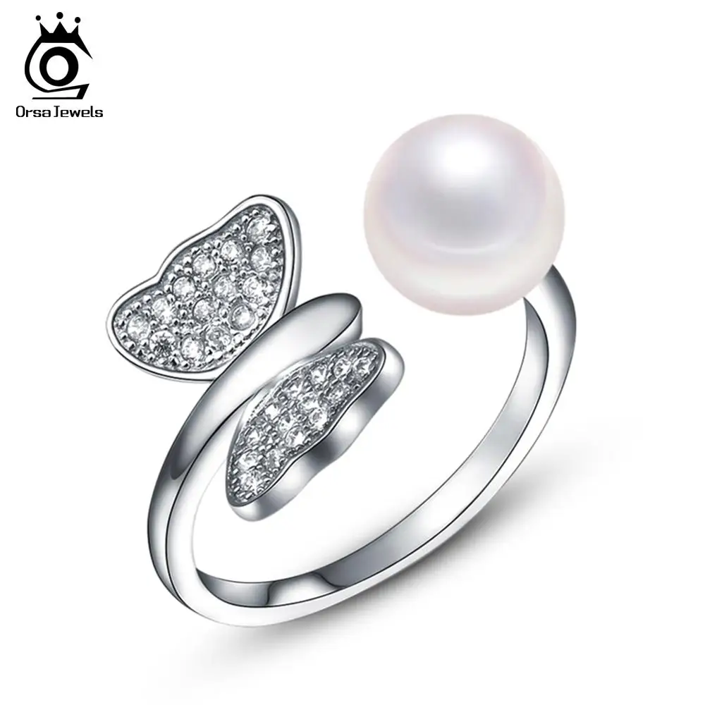 ORSA JEWELS большая рекламная акция женское регулируемое кольцо бабочка& жемчуг и блестящие AAA CZ модные вечерние ювелирные изделия PSR08-29