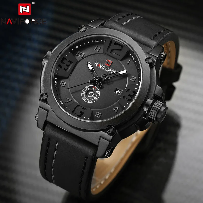 Gray Gray Naviforce модные спортивные кожаные роскошные часы мужские водонепроницаемые мужские наручные часы со светящимся циферблатом мужские наручные часы Reloj Hombre - Цвет: Gray Gray