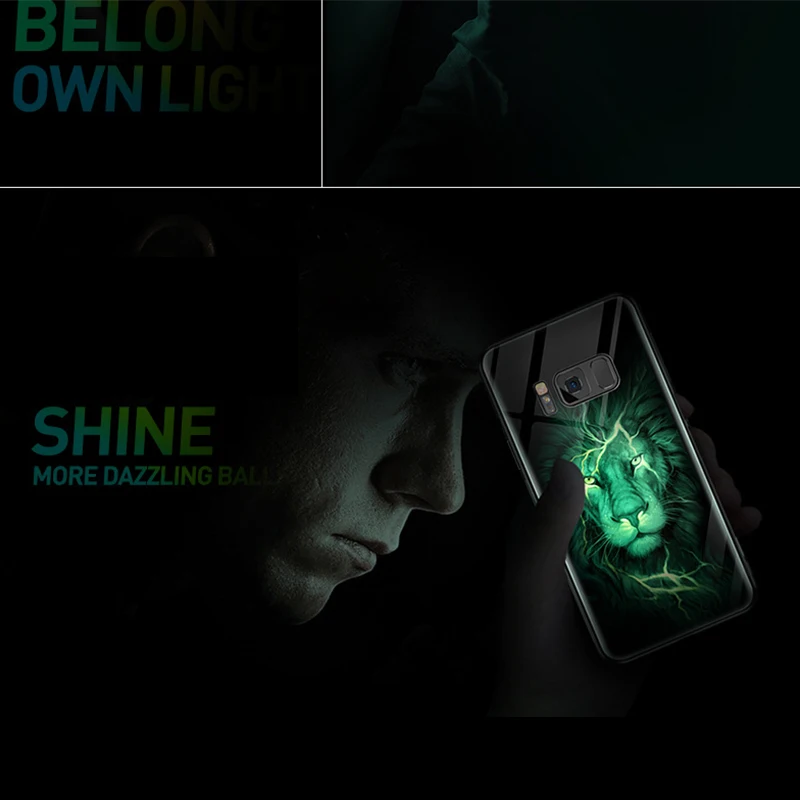 Светящийся стеклянный чехол для телефона с волком Samsung Galaxy S8 PLUS задняя крышка