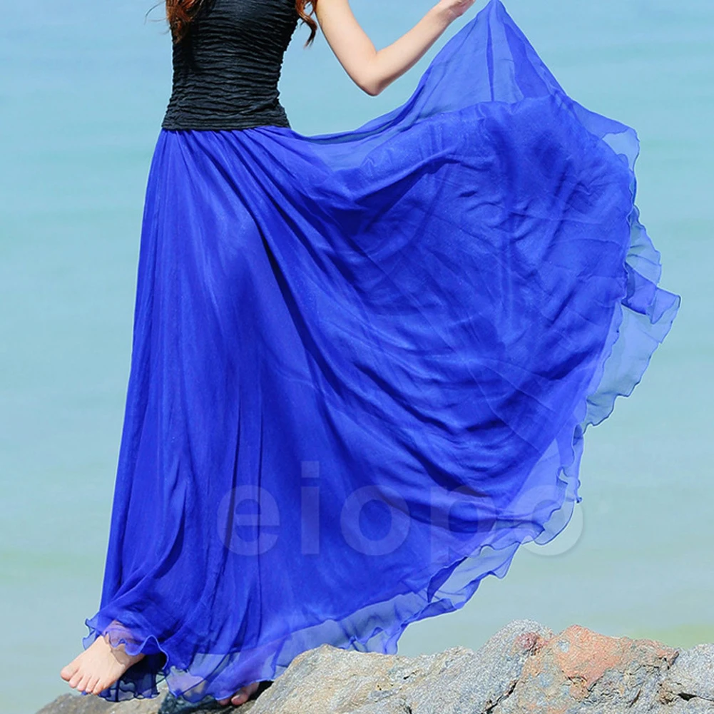 Sapphire Blue Женские летние длинные юбки, мода, дикий Бохо сарафан, пляжные юбки на бретелях, одноцветные макси юбки - Цвет: Sapphire Blue