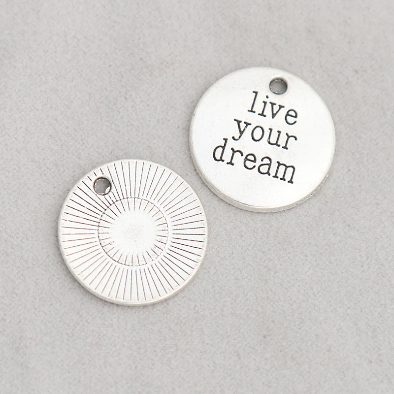 RAINXTAR Fashion 20mm Alloy Live Your Dream Charms Round Single Side Message 20pcs AAC1692 | Украшения и аксессуары
