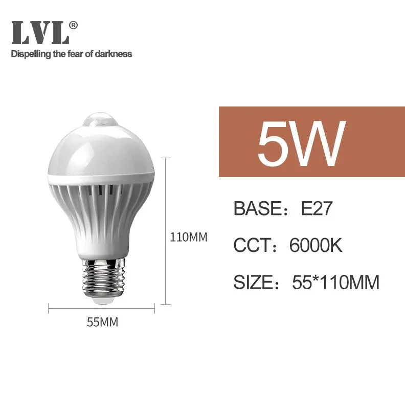 5W-6000K LED движения PIR Сенсор лампы E27 5 W 7 W AC 220 V 240 V белый 6000 K человеческого тела инфракрасные лампы индукции для Освещение в помещении - Испускаемый цвет: 5W-6000K