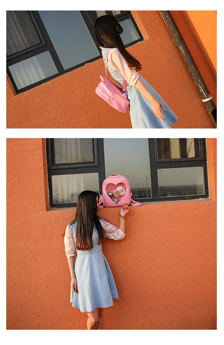 Для женщин рюкзак DIY милые, прозрачные «любящее сердце» Форма рюкзаки школьные сумки Харадзюку рюкзаки для девочек-подростков для девочек прекрасный ITA сумка