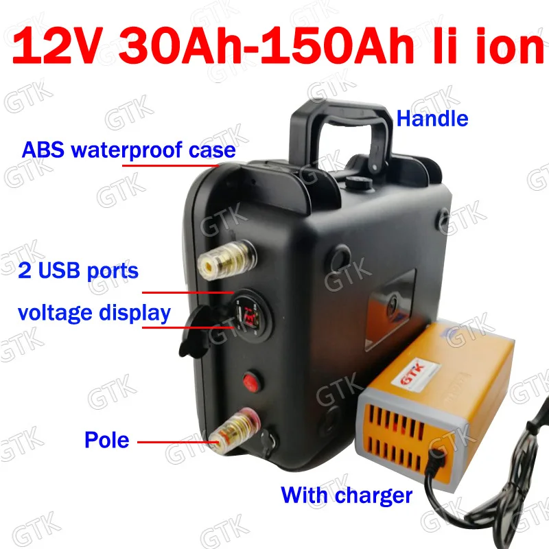 Водонепроницаемый 12v 80ah литиевая батарея 12v 40AH 60AH 100AH 120AH 150AH USB хранения солнечной энергии Батарея рыбацкая лодка+ 10A зарядное устройство