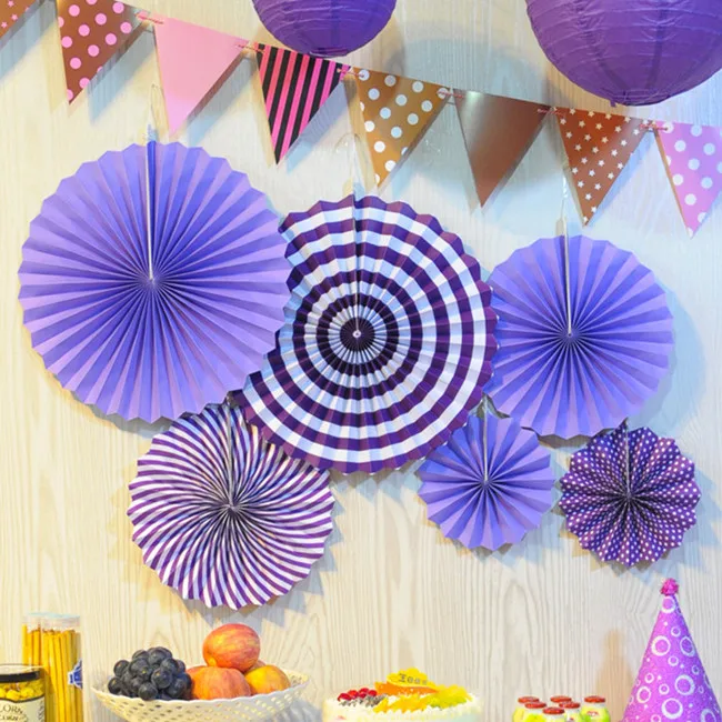 stripe purple 6 шт./компл. в полоску Свадебные праздничные вечерние бумажный веер в виде цветка украшения фонов - Цвет: stripe purple