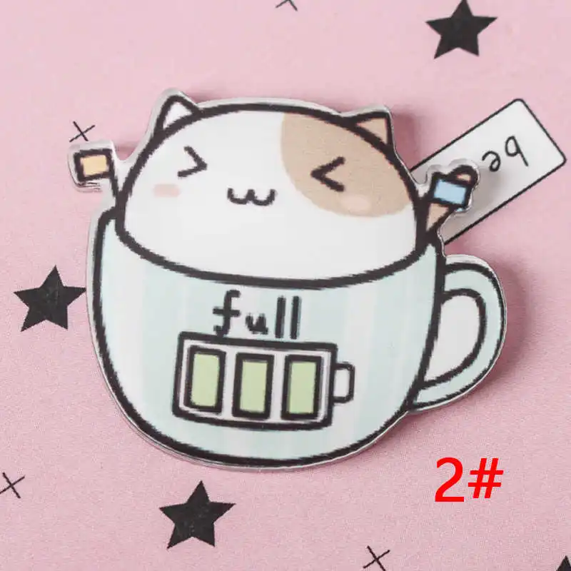 2 1 шт. Милая чашка в виде кошки Мультяшные значки на булавке Kawaii значок bacgets на рюкзак значки на одежду акриловые значки Z67 - Цвет: 2