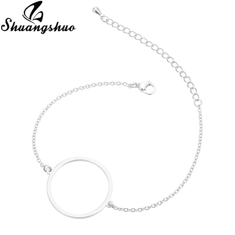 Silver Bracelet Shuangshuo, очаровательные браслеты в форме сердца для женщин, браслеты из нержавеющей стали, серебряные ювелирные изделия, двойное сердце, браслеты с подвесками, женские подарки - Окраска металла: Silver Bracelet