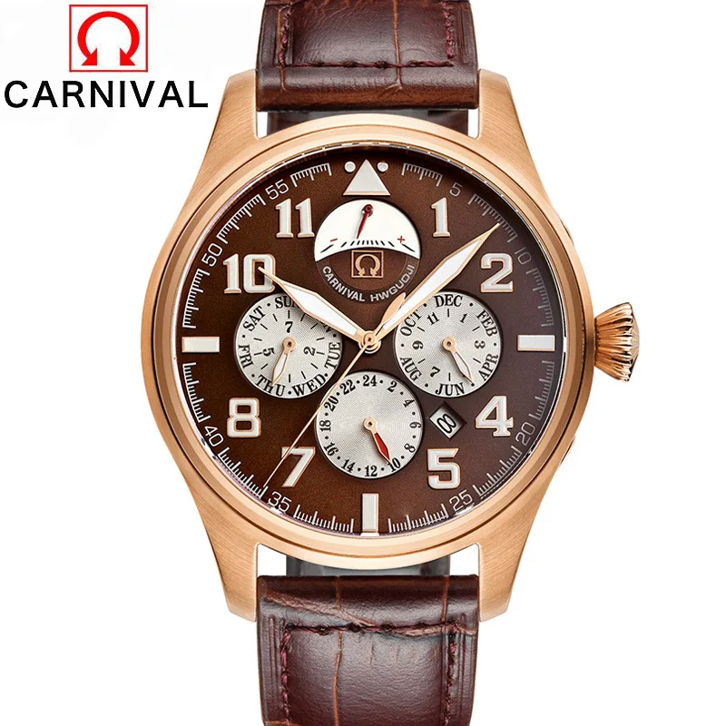 Leather brown dial Карнавальная бренд класса люкс Сапфир световой Для мужчин Часы автоматические механические часы человек Нержавеющая сталь Водонепроницаемый 100 М часы - Цвет: Leather brown dial