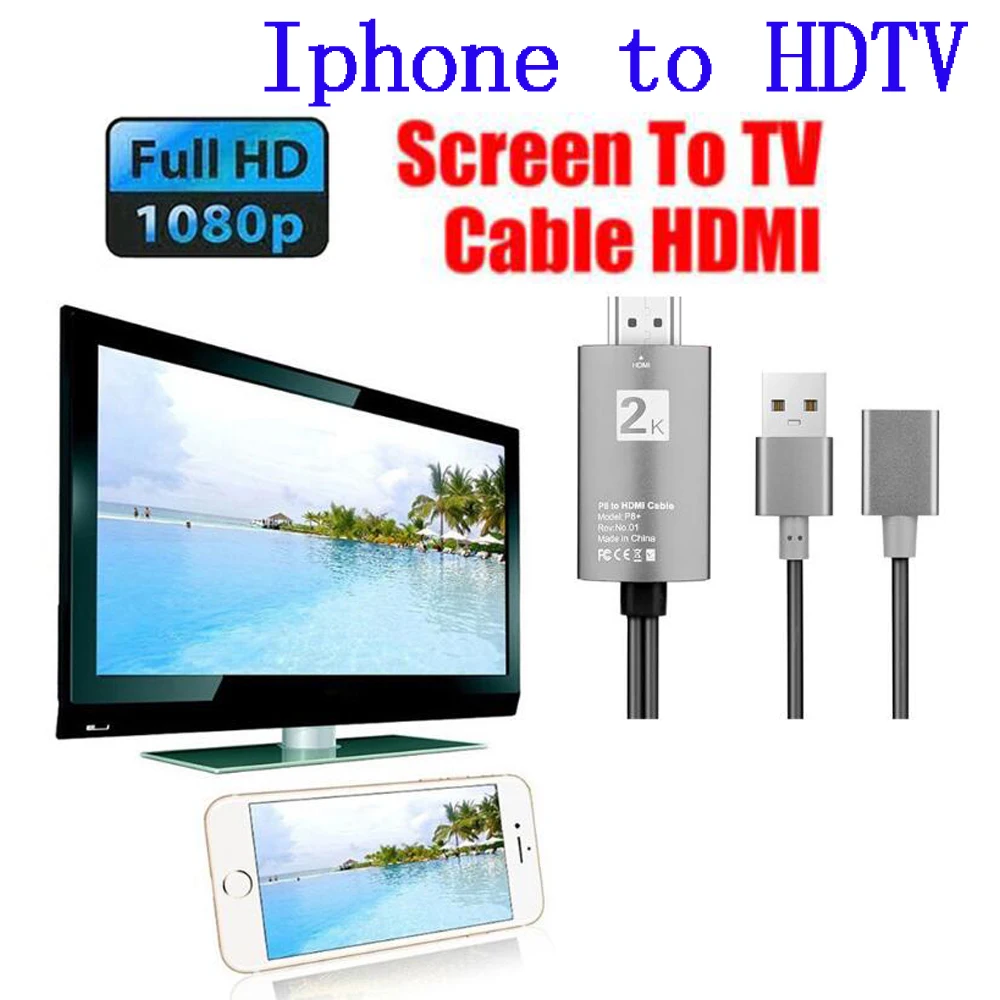 2 м USB для быстрой зарядки к HDMI кабель HDTV цифровой av-адаптер 1080P Smart для Apple iPhone 8 plus 7plus 6S плюс 5S iPad для IOS и Andriod для проектора