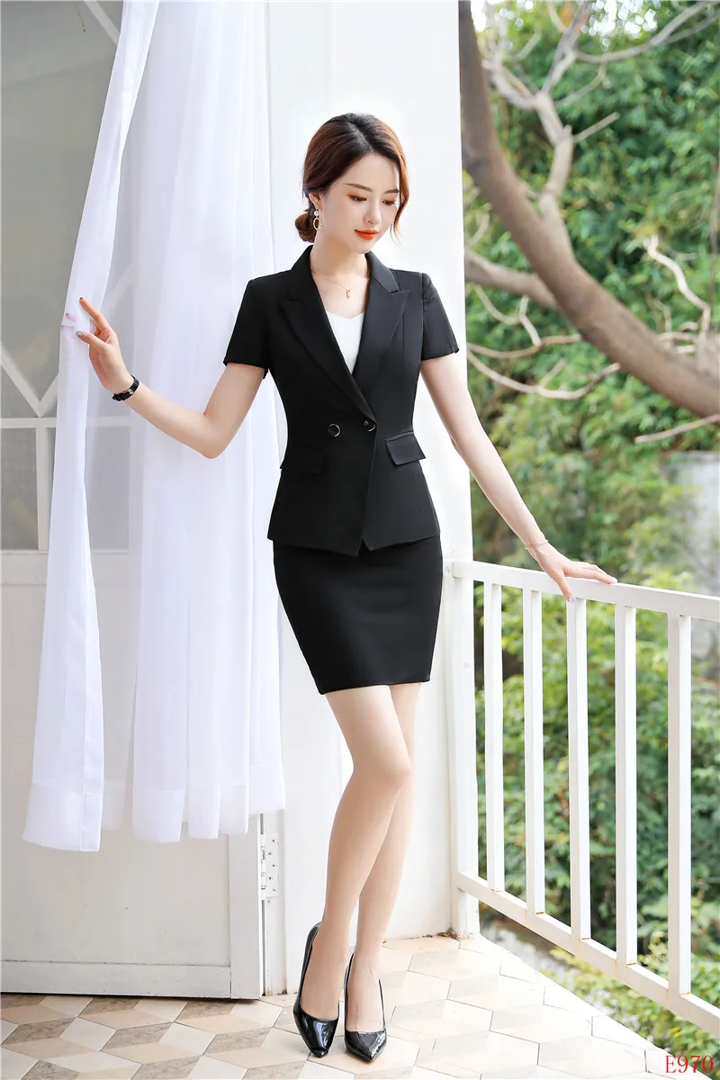 Деловые женские костюмы с юбкой одежда для работы черный блейзер и куртка