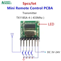 5 pieces 433 mhz superheterodyne rf wireless transmitter module 1527 encoding ev1527 code wide voltage 3v 24v for remote control