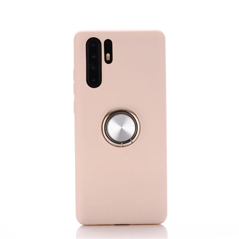 Розовый Жидкий силиконовый чехол s для huawei P20 Lite P30 Pro Honor 10 Lite 7A mate 20 Y7 Prime Nova 3e чехол с подставкой и кольцом - Цвет: Розовый