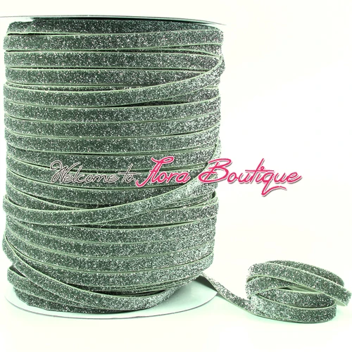 250 yards per lot, metallic glitter elastic ribbons for kids headband and women hair ties in silver color