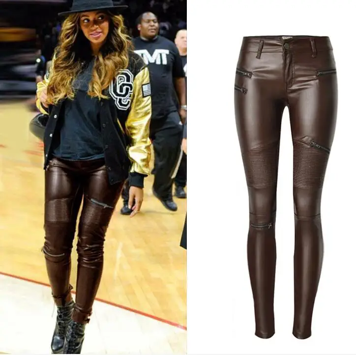 

Urumbassa Женские Мото & байкерские кожаные штаны 2018 весна кофе из искусственной кожи узкие брюки S-2XL размера плюс штаны