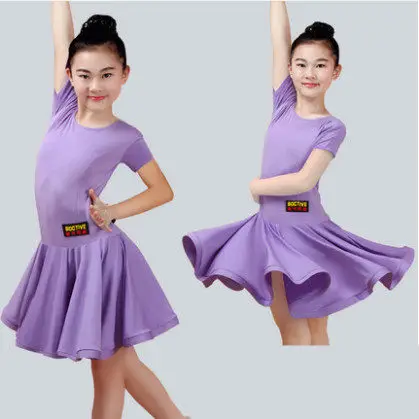 Light purple 01 Платья для латинских танцев для девочек, бальное платье для танцев, Румба Самба, спандекс, детская юбка для танго, Самба, ча-ча, стандартная Сальса - Color: Light purple 01