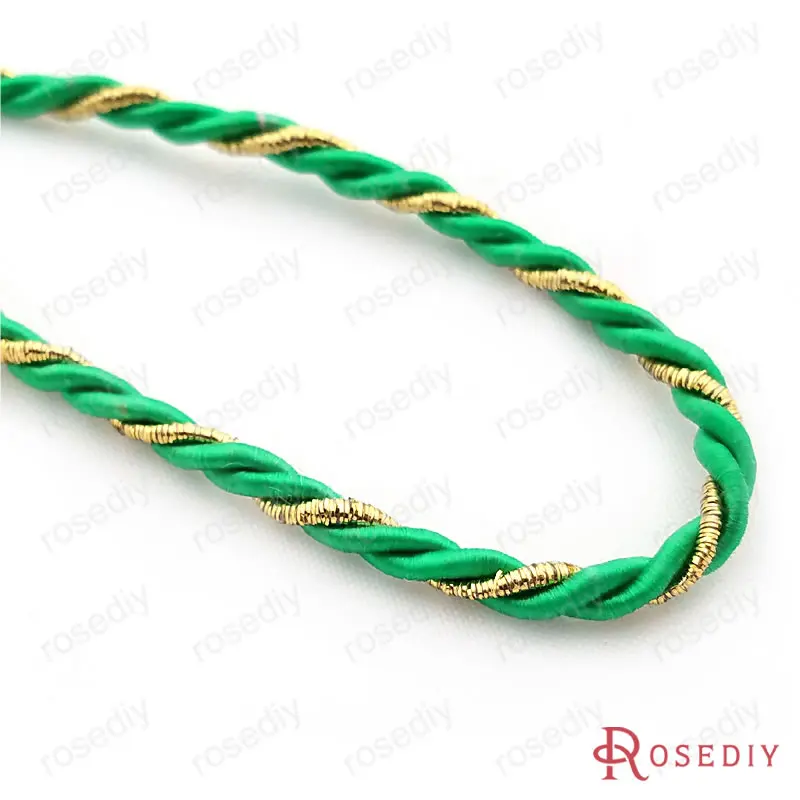2 Green 1 Gold 5 метров диаметр 3 мм 4 мм 5 мм сплошной цвет+ золотой сатин полиэстер три нити витых шнуров Веревка Diy аксессуары(F15514 - Цвет: 2 Green 1 Gold