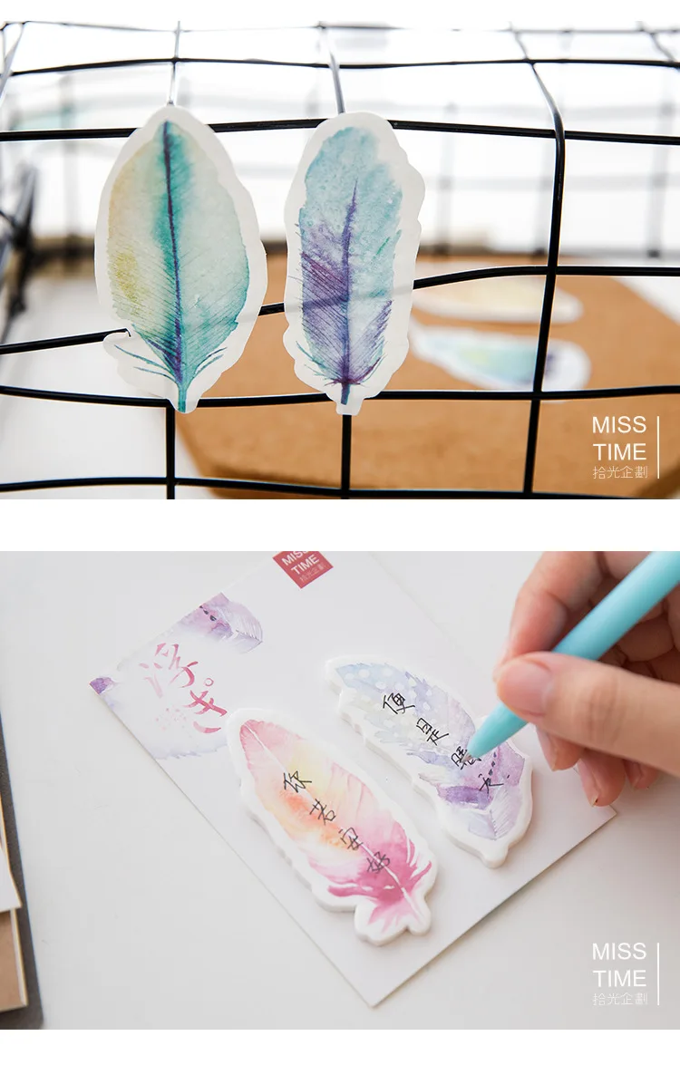 Блокнот для записей с цветными перьями 24 шт./лот клейкие заметки наклейка