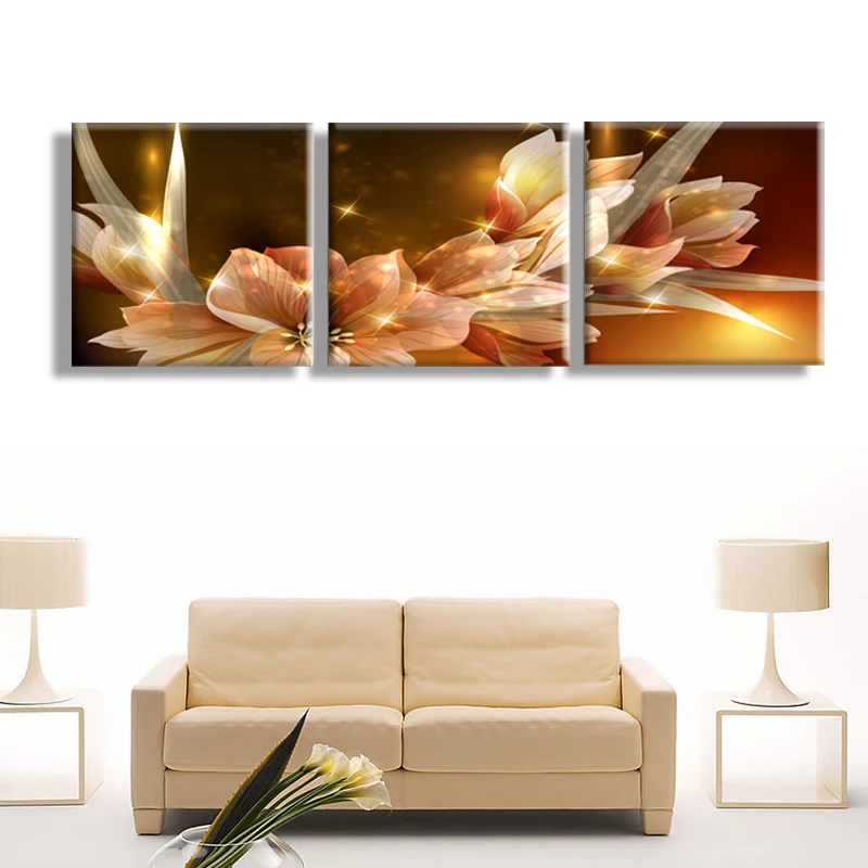 3 Piece Canvas Painting Wealth And Luxury Golden Flowers Art Cheap Picture Home Decor On Modern Wall Prints (Unframed) | Дом и сад