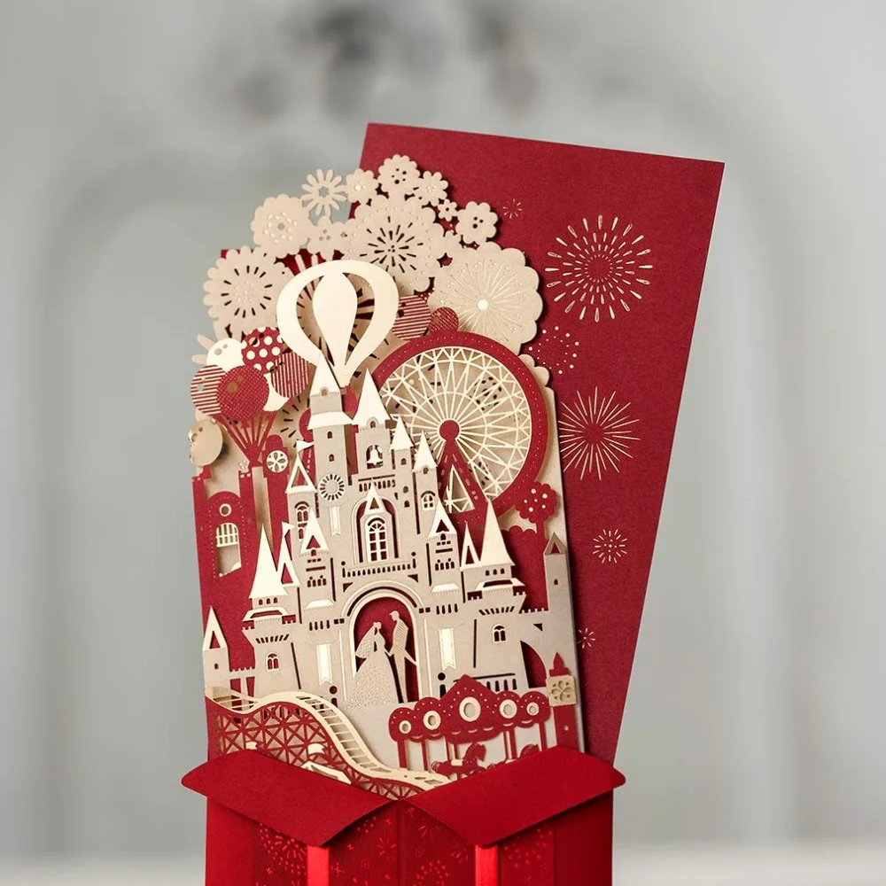 50PCS Laser Cut Wedding Invitations Free Customize Bride and Groom Invitation Cards Castle Favors Casamento CW5073 | Дом и сад