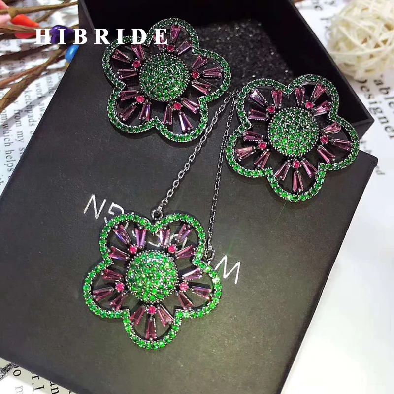 

HIBRIDE Colorful Cubic Zirconia Rhinestone Full Jewelry Sets Women Earring Necklace Set Dress Accessories Party Gifts N-337