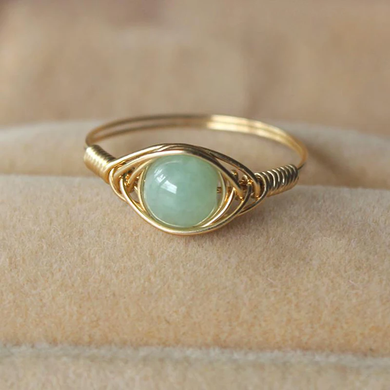 Кольцо ручной работы с натуральными бусинами позолоченные Подарочные кольца на