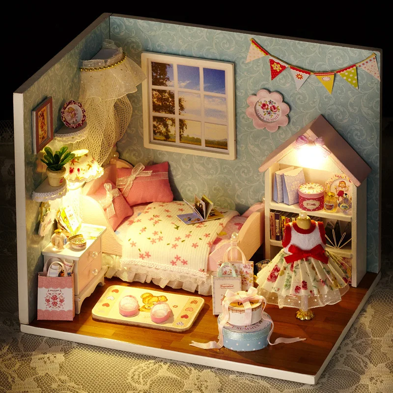 

Cute Room Puppenhaus Lover Birthday with The Wooden House Gift Miniature Furniture Doll House Toys for The Children