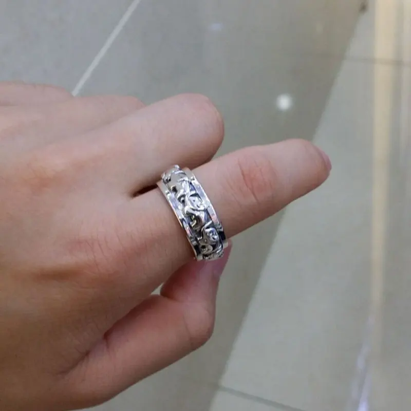 Мужское и женское кольцо FNJ из тайского серебра 925 пробы с рисунком слона