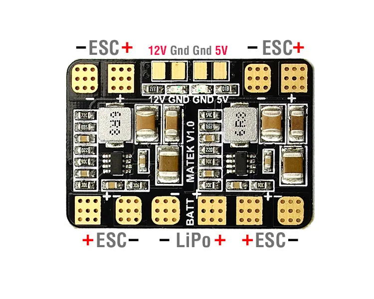 Плата распределения питания Matek Mini / Micro Power Hub PDB с BEC 5 В и 12 для FPV QAV250|Детали