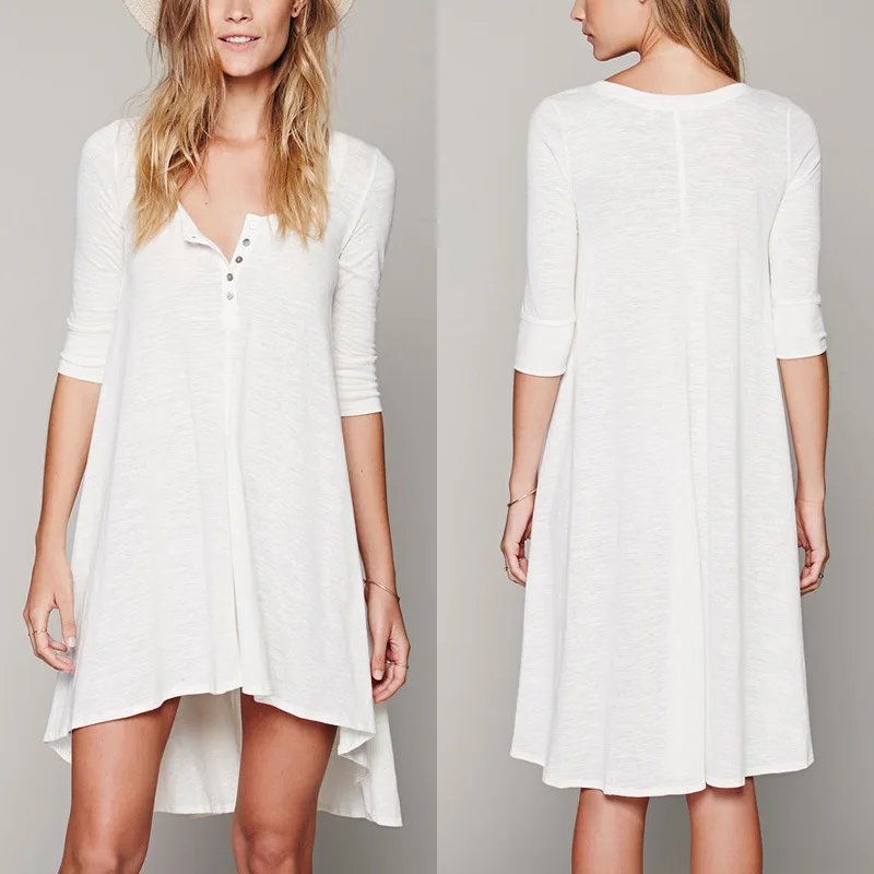 Женское повседневное свободное мини-платье асимметричное однотонное платье с