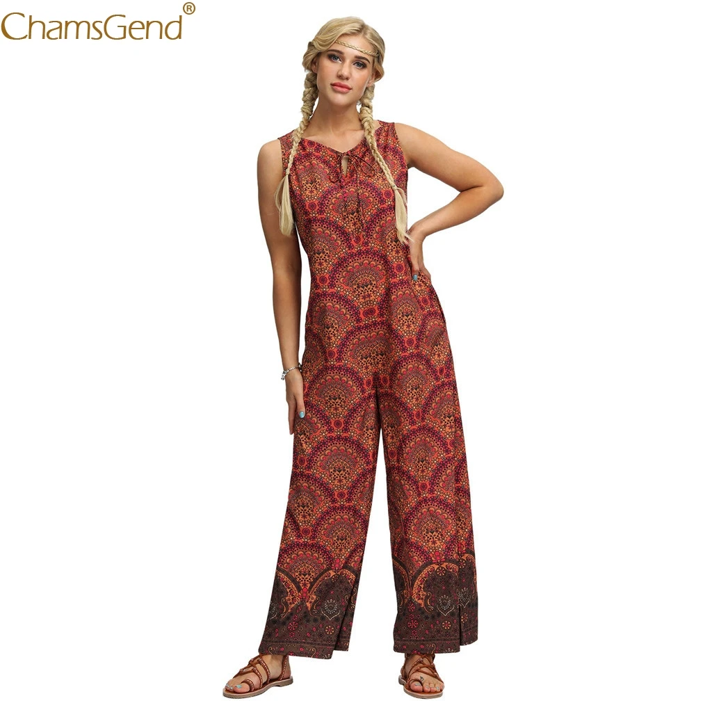 Женский свободный пляжный комбинезон ромпер с цыганскими штанинами Шароварами
