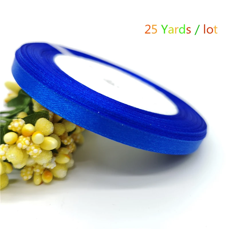 Blue 25 yards 1/" 6 мм шелковая атласная лента для украшения свадебной вечеринки пригласительная открытка Подарочная упаковка Рождественская лента - Цвет: Blue 25 yards