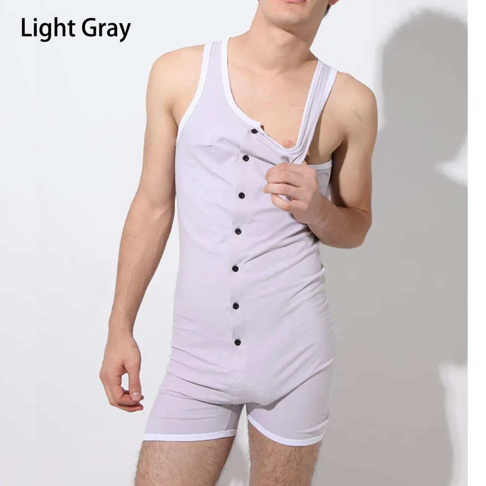 light gray Сексуальная майка для мужчин, боди, хлопок, lycar, мужской комбинезон, костюм для борьбы, майка, плотный формирователь для геев, экзотические Клубные Комбинезоны - Цвет: light gray