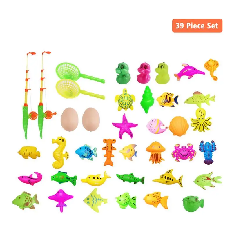 39PCS Магнитная игра Рыбалка удочка крючок для рыбы детский надувной бассейн открытый обучающие игрушки для детей подарки на день рождения - Цвет: 39PCS