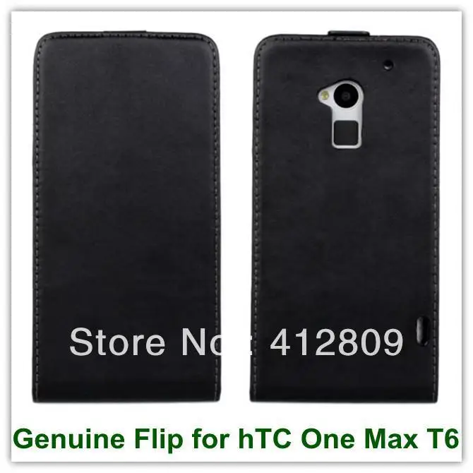 Hot Sales Black Genuine Leather Flip Cover Case for hTC One Max T6 8088 Phone Free Shipping | Мобильные телефоны и