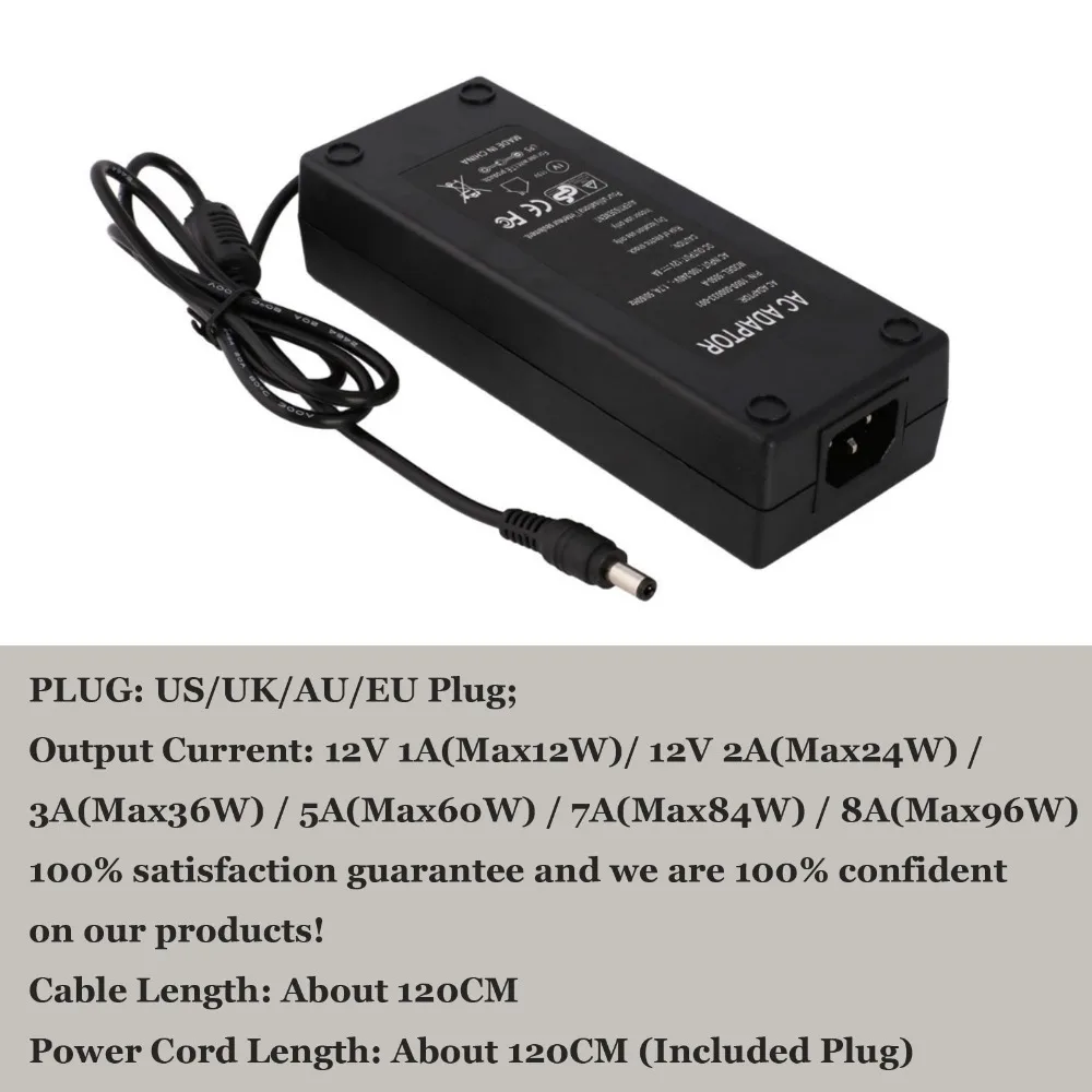 12V 200mA 300mA 500mA 1A 3A 5A 7A 8A источник питания для светодиодной ленты EU US адаптер для AC110-220V в DC 12V опций вилка трансформатора