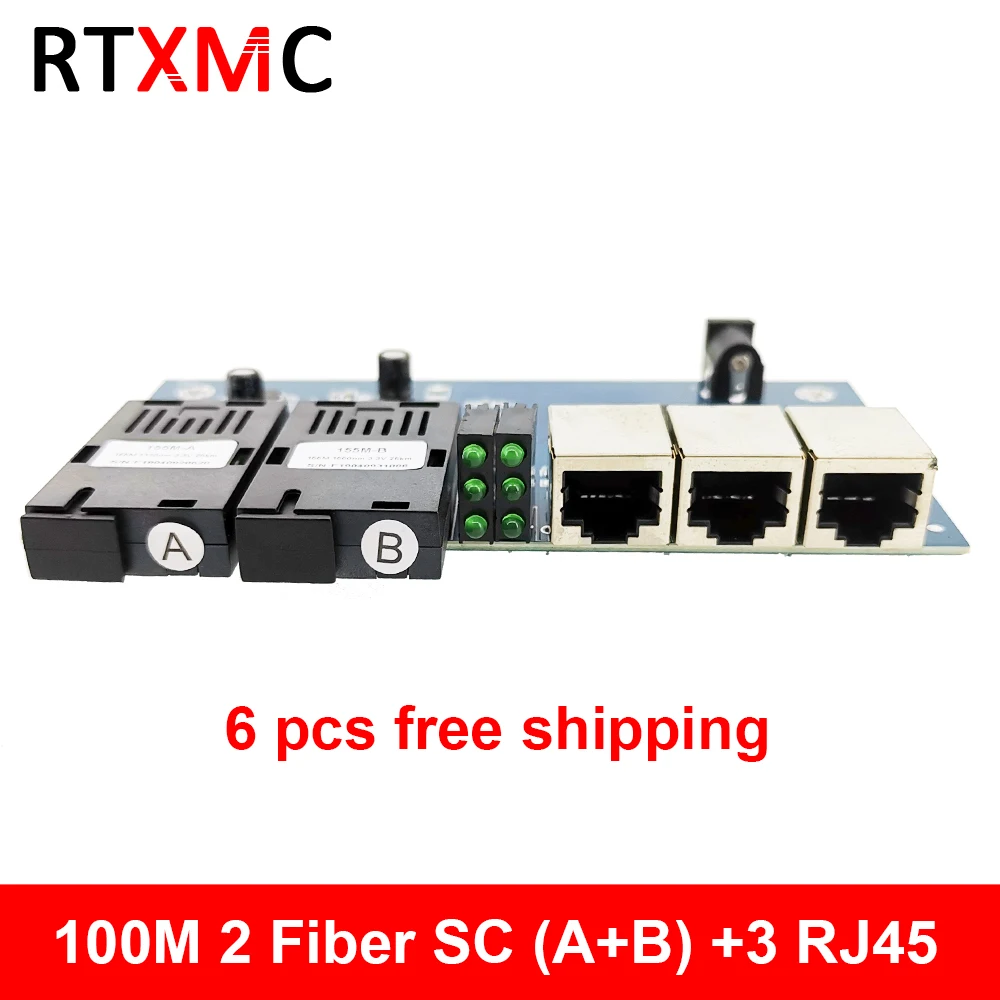6 шт. 2F3E 10/100 м Ethernet коммутатор 2 оптоволоконный порт SC 25 км UTP RJ45 Быстрый Erhetnet